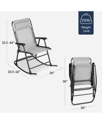 Folding Outdoor Zero Gravity Rocking Lounge Chair w/ Headrest Pillow