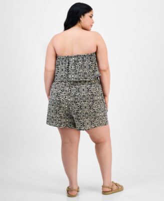 Trendy Plus Size Printed Strapless Romper