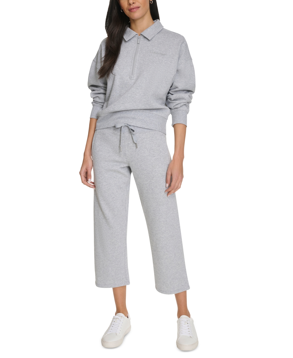 Calvin Klein Women's Cropped Drawstring-waist Pants In Pearl Grey Heather