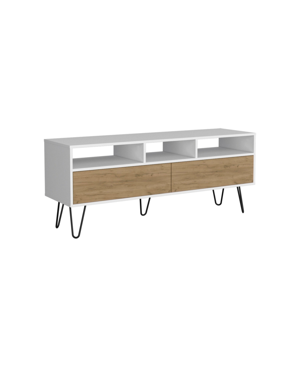 Salunga Tv Stand, 2 Doors, 3 Shelves, 5 Legs, White/Natural Oak - White / natural oak