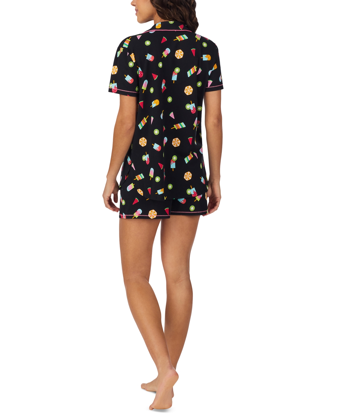 Shop Cuddl Duds Women's Printed Short-sleeve Boxer Pajama Set In Blk Novel