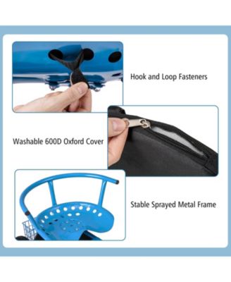 Height Adjustable Swivel Seat and Storage Basket Rolling Garden Cart