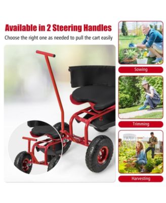  16.5&amp;#x22;-20.5&amp;#x22; Rolling Garden Cart with Height Adjustable Swivel Seat and Storage Basket