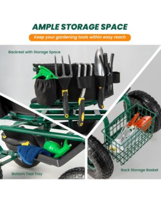 16.5&amp;#x22; to 20.5&amp;#x22; Rolling Garden Cart with Height Adjustable Swivel Seat and Storage Basket