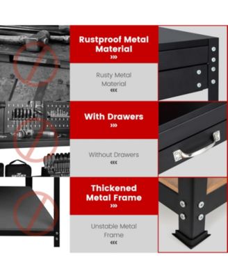 48 Inch Workbench with Pegboard and Drawers
