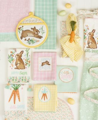Spring Bunny Cotton Dishtowels Set, 18"x28"