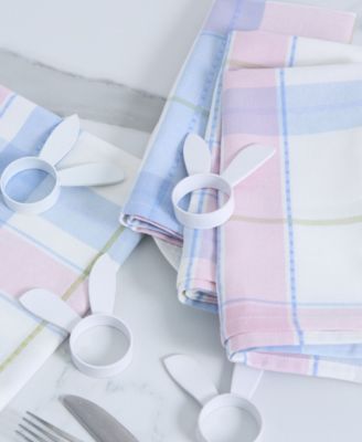 Oh Hoppy Day Plaid Cotton Napkin and Napkin Ring, Set of 8