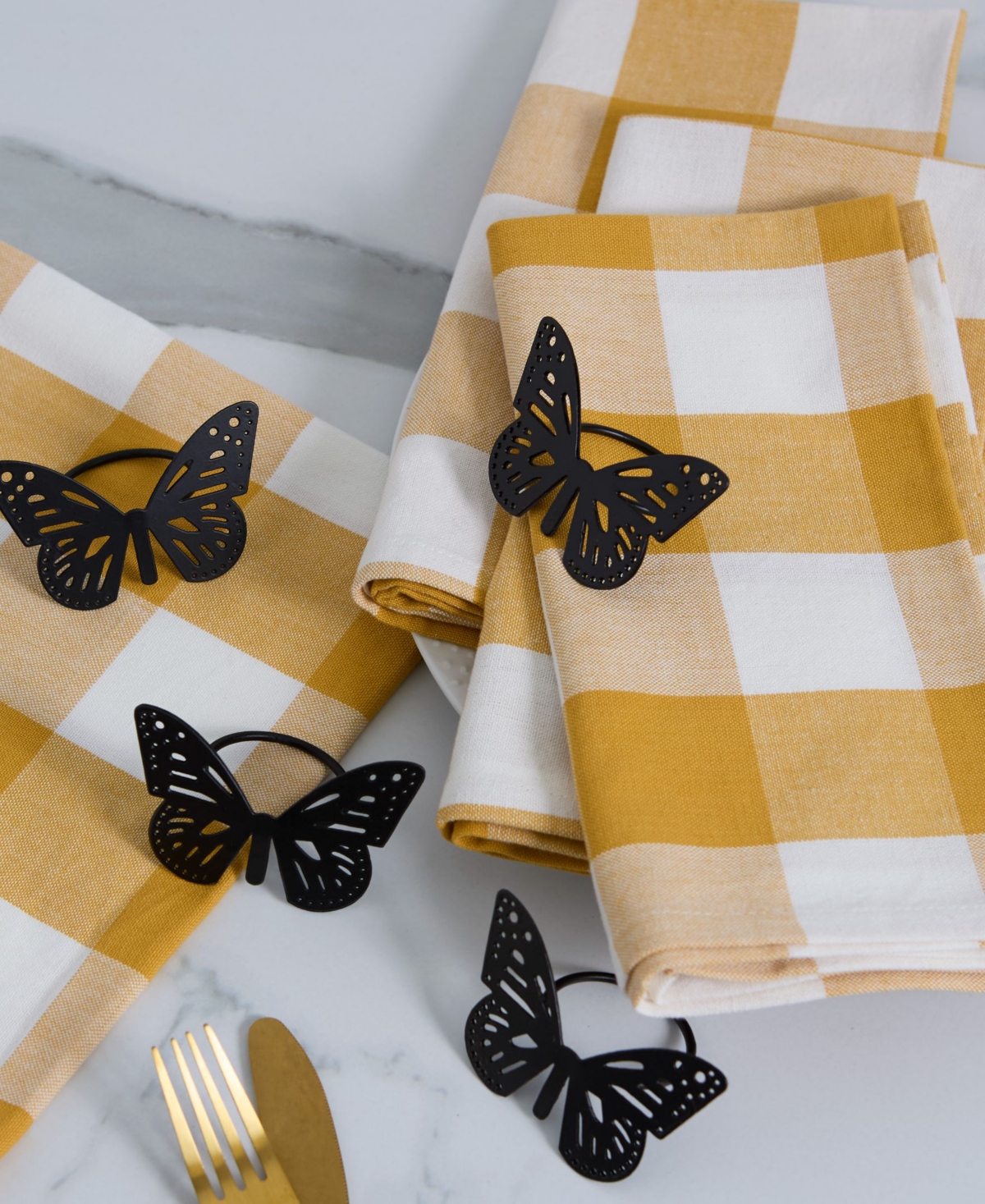 Design Imports Butterfly Metal Napkin Ring, Set Of 4 In Black