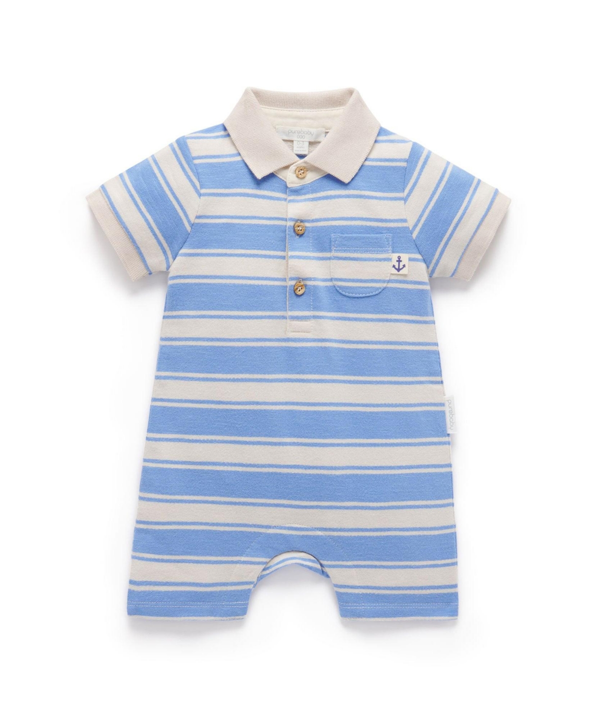 Purebaby Baby Boys Striped Polo Growsuit - Ocean stripe