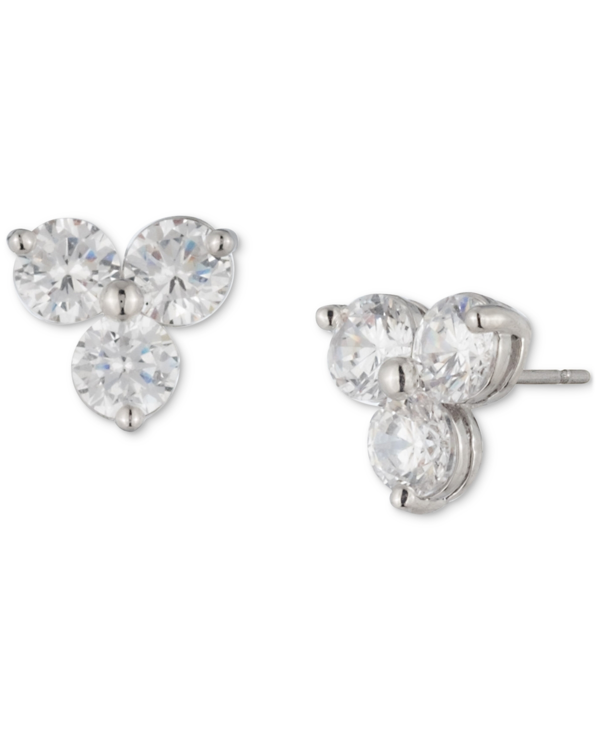 Silver-Tone Crystal Trio Stud Earrings - Crystal White