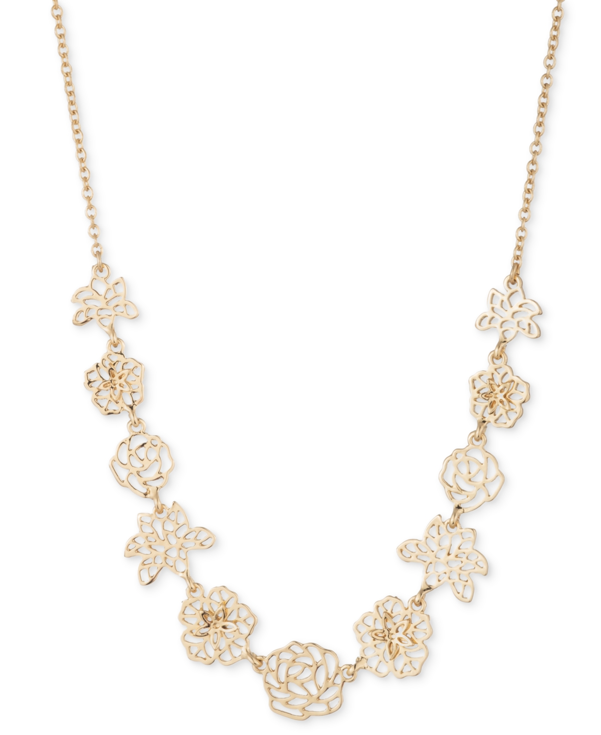 Gold-Tone Openwork Flower Collar Necklace, 16" + 3" extender - Crystal White