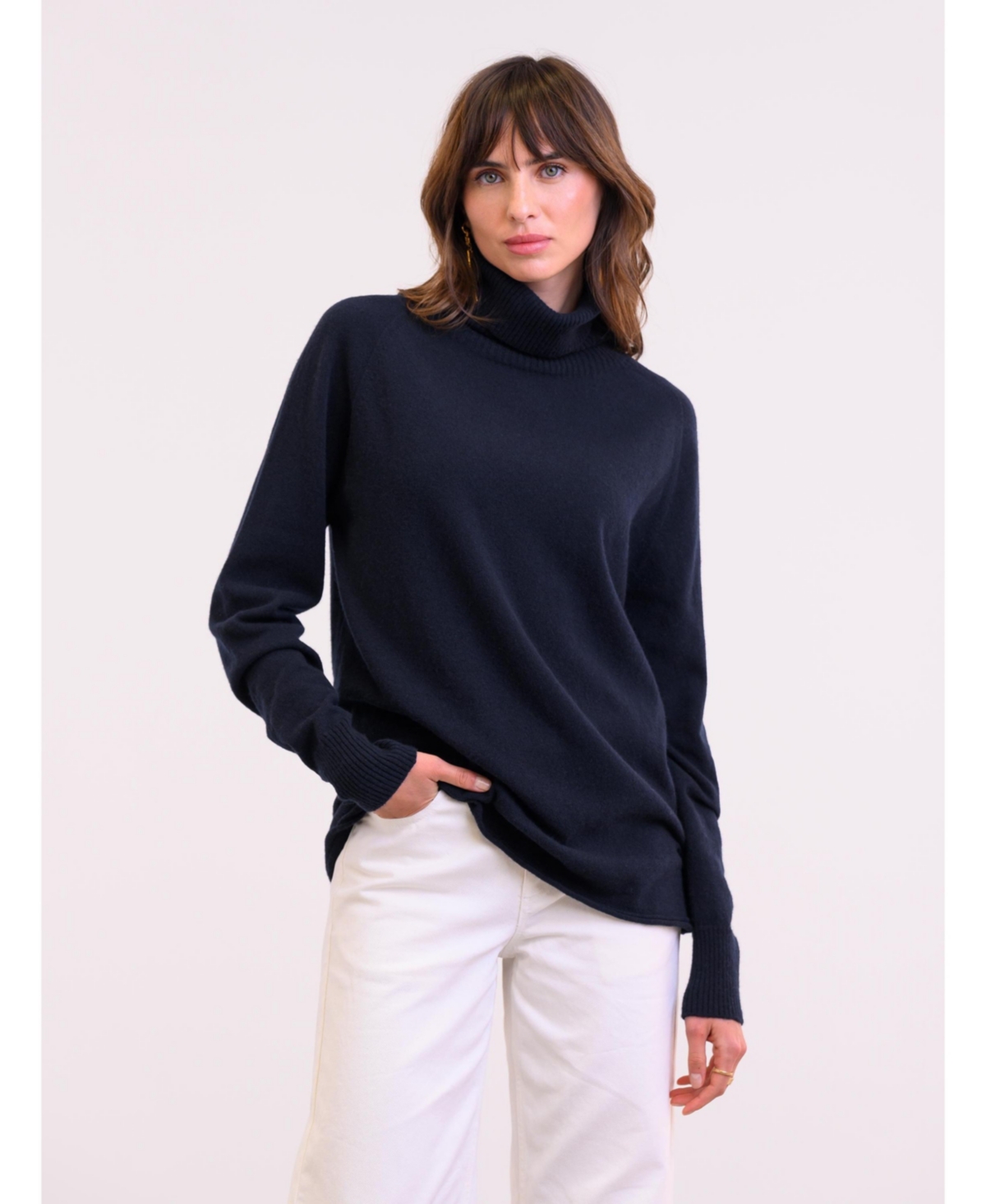 Women's Geelong Wool Slouch Turtleneck Sweater - Dark navy
