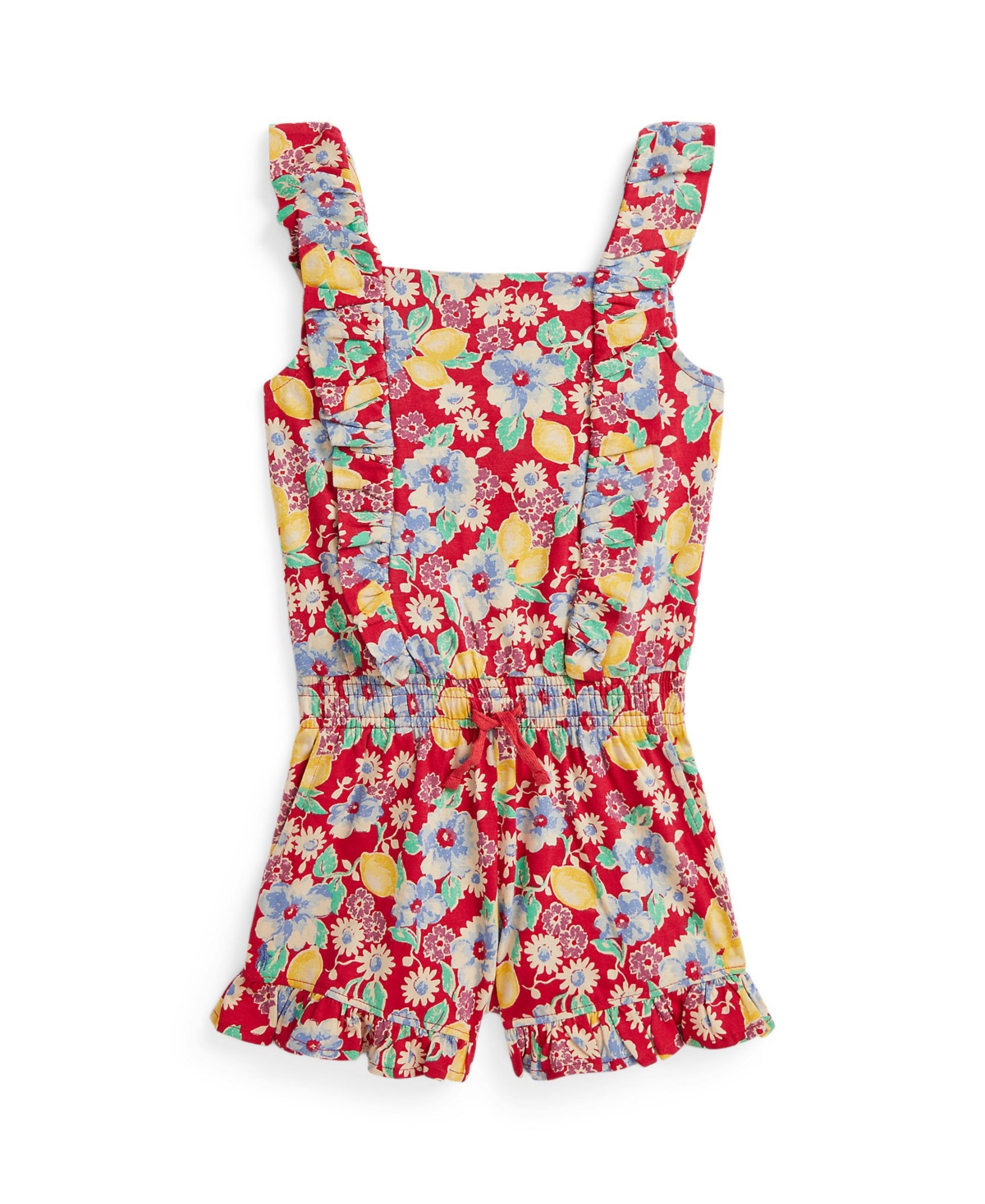 Polo Ralph Lauren Big Girls Floral Ruffled Jersey Romper In Red