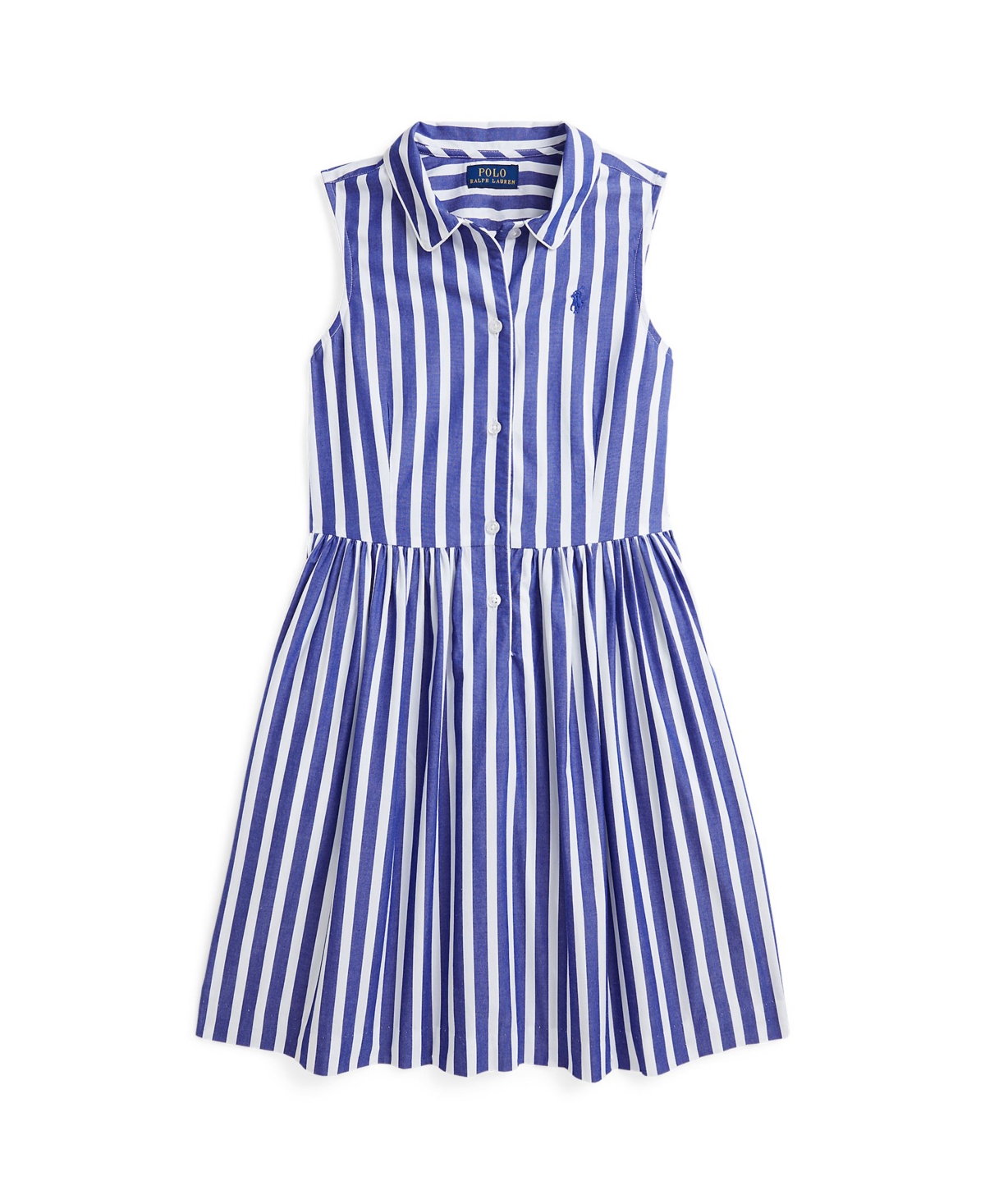 Polo Ralph Lauren Toddler And Little Girls Striped Poplin Shirtdress In Royal White