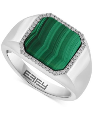 EFFY Collection - Men's Malachite & Diamond (1/6 ct. t.w.) Halo Ring in Sterling Silver