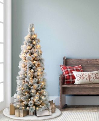 Puleo 4.5FT Pre-Lit Flocked Patagonia Pine Pencil Artificial Christmas Tree