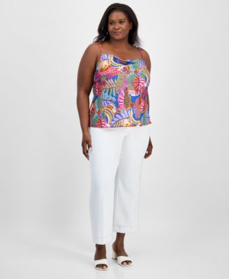Plus Size Printed Satin Draped-Neck Camisole Top