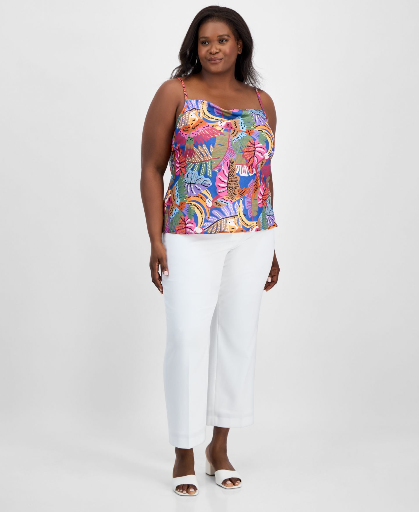 Женский топ Tahari ASL Plus Size Printed Satin Draped-Neck Camisole, цвет: Ягодный — фото 2