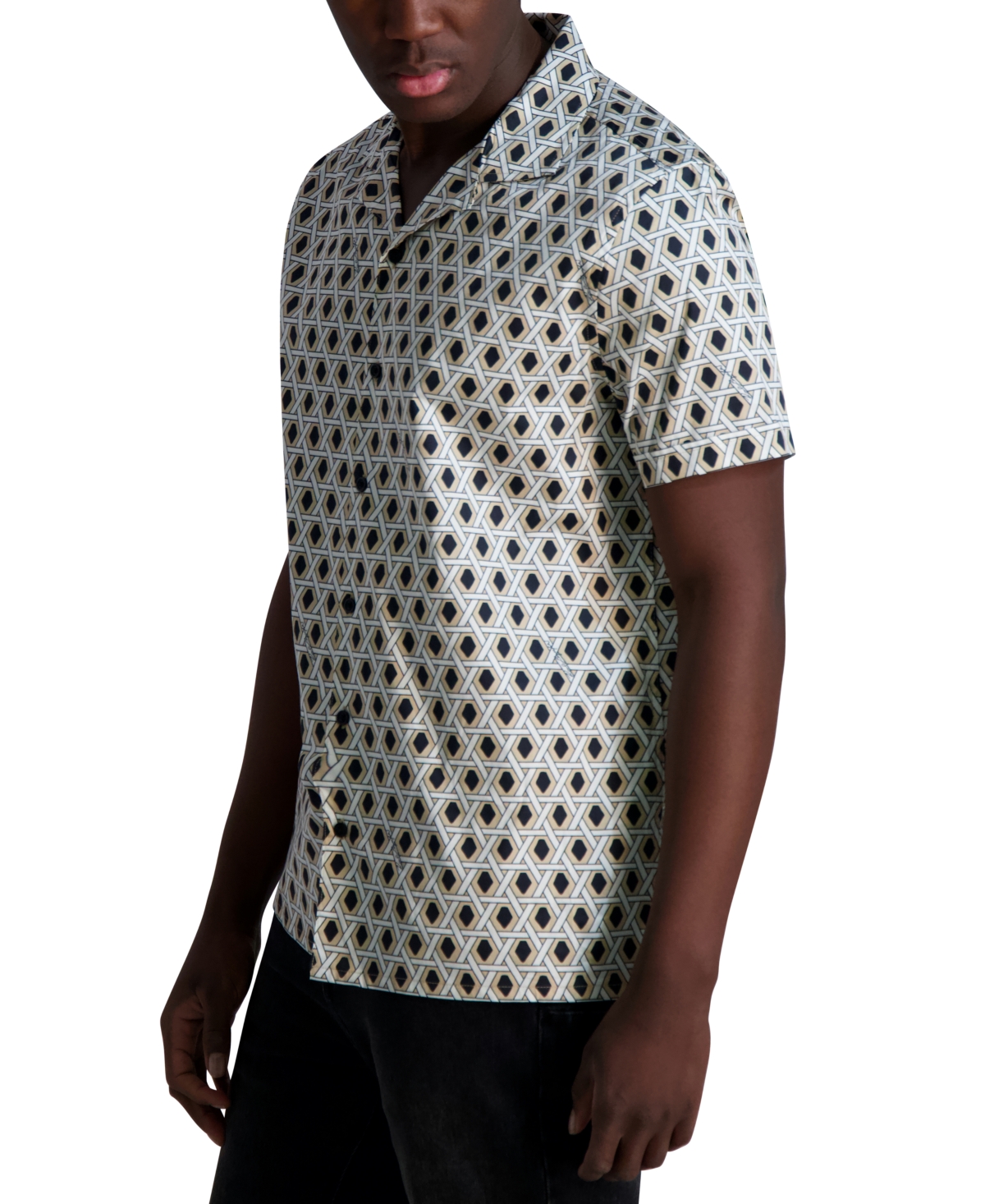 Karl Lagerfeld Men's Regular-fit Geometric Button-down Camp Shirt In White