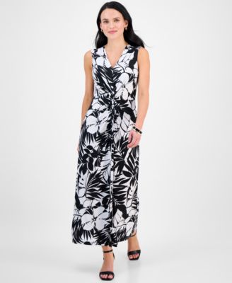 Connected - Petite Printed V-Neck Sleeveless Dress