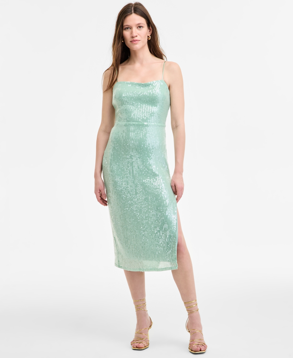 KATIA RAE WOMEN'S LACE-UP SEQUINNED MIDI DRESS 