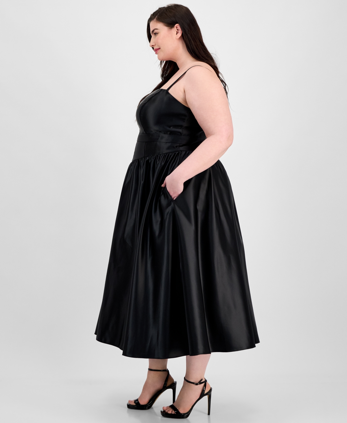 B Darlin Plus Size Satin Square-neck Midi Dress In Gold