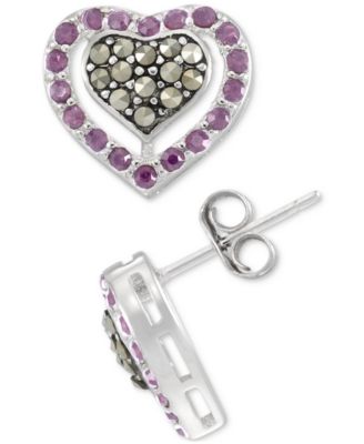 2-Pc. Set Amethyst (1-1/3 ct. t.w.) & Marcasite Pendant Necklace & Matching Stud Earrings in Sterling Silver