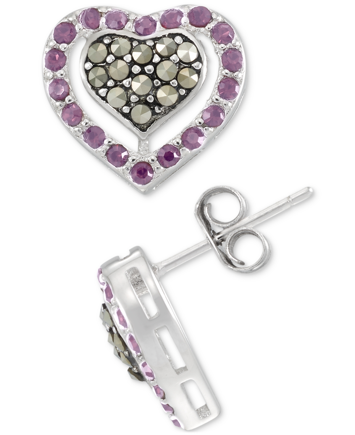 Macy's 2-pc. Set Amethyst (1-1/3 Ct. T.w.) & Marcasite Pendant Necklace & Matching Stud Earrings In Sterlin In Sterling Silver