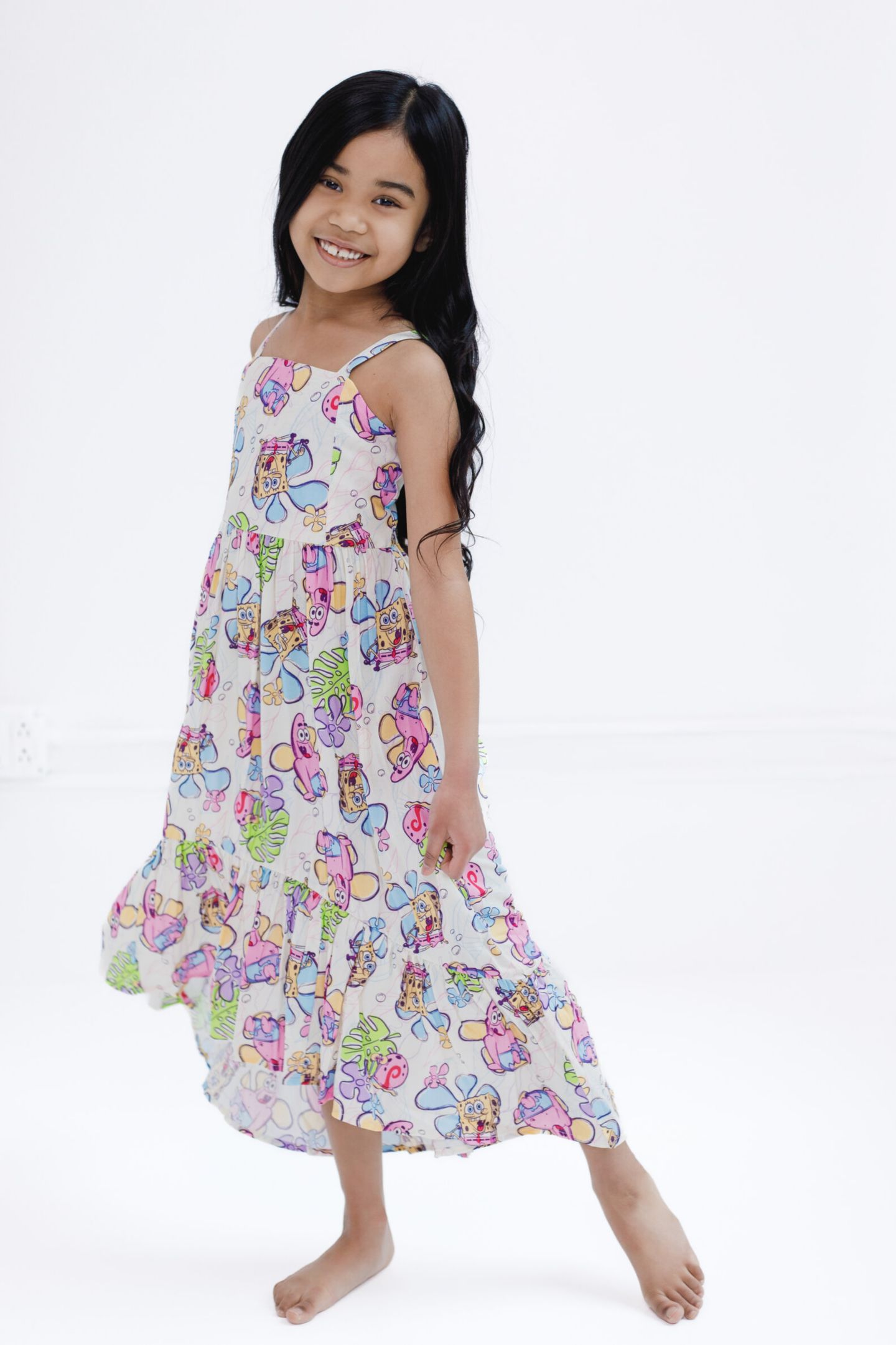 Платье SpongeBob SquarePants Square Neck Smocked Cami Maxi Dress для девочек, цвет: Молочный белый — фото 3