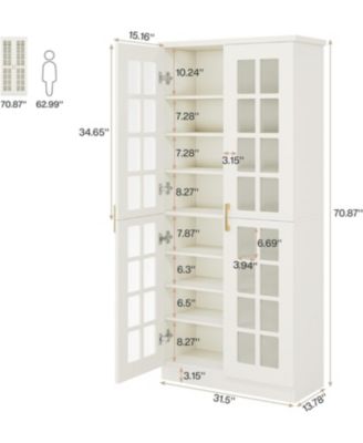 71" Tall Storage Cabinet with Doors, Kitchen Pantry Cabinet with Adjustable Shelves, Kitchen Cupboard Food Pantry Floor Storage Cabinet for Living Room, Bathroom, Office, White