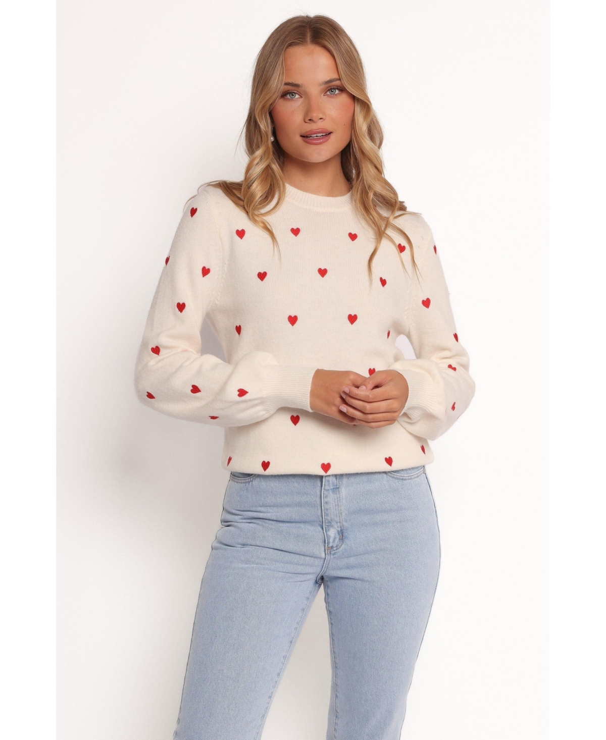 Women's Xadie All Over Mini Heart Sweater - Off-white