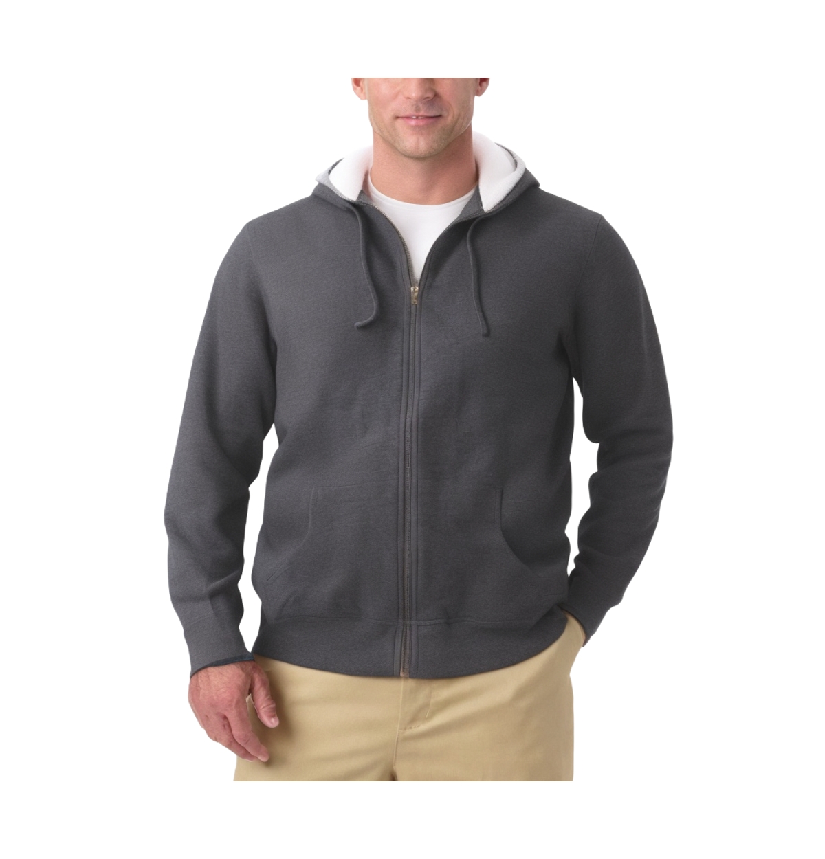 Big & Tall Sherpa-Lined Fleece Zip Hoodie - Heather charcoal