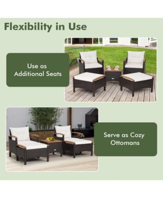 5 Piece  PE Wicker Lounge Chair Outdoor Patio Rattan Furniture Set w/ Wood Tabletop Cushions
