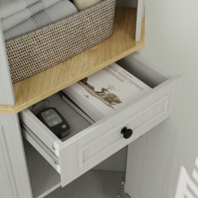 Tall Bathroom Corner Cabinet, Freestanding Storage Cabinet with Doors and Adjustable Shelves, MDF Board, Black