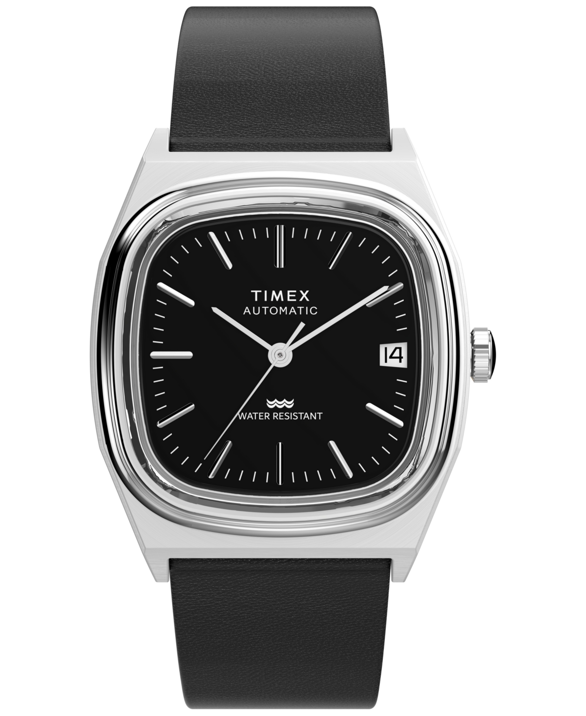 Timex Men's Mechanical Automatic Black Leather Watch, 34mm In Black