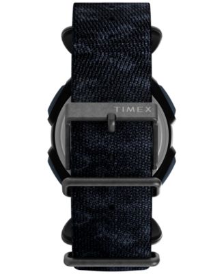 Men's Quartz Digital Black Leather Watch, 38mm