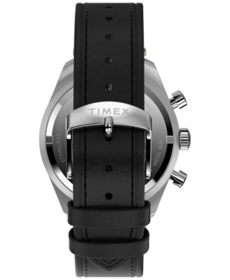 Men's Quartz Analog Black Leather Watch, 41mm
