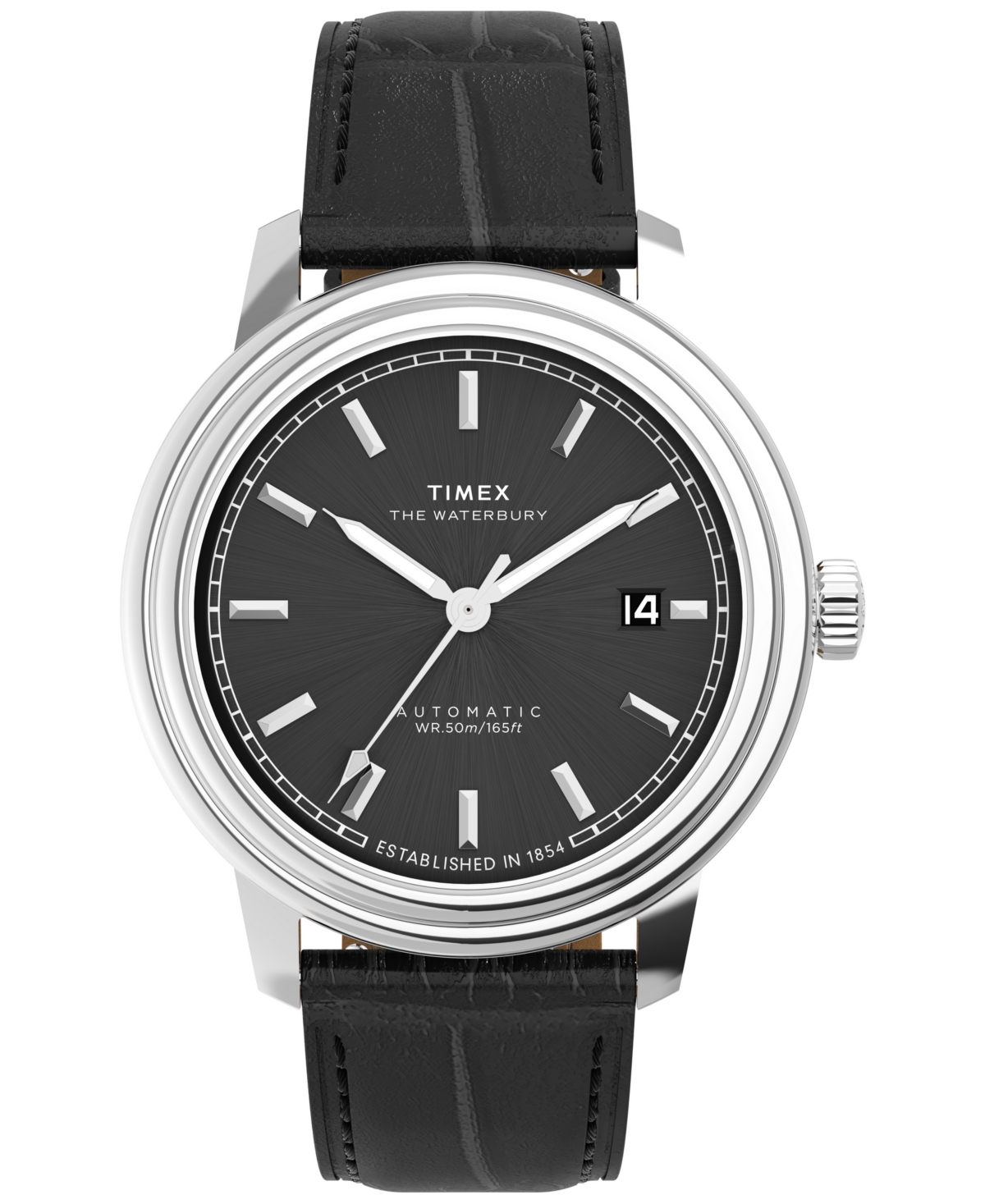 Timex ® Waterbury Metropolitan Automatic Leather Strap Watch, 41mm In Black