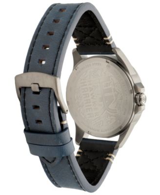 Men's Hawker Harrier Farley Multifunction Blue Leather Strap Watch, 44mm