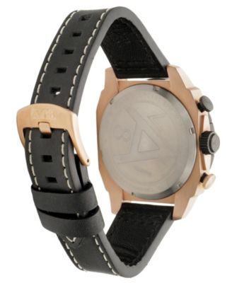 Men's Hawker Hunter Atlas Dual-Time Chronograph Black Leather Strap Watch, 44mm