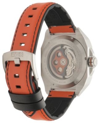 Men's Bell X-1 Machbuster Automatic Orange Rubber and Leather Strap Watch, 41mm