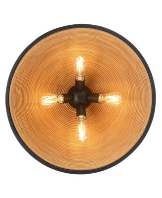 William 22" Modern 4-Light Pendant Chandelier Ceiling Light Fixture Dining Room Over Table Black Finish Rattan
