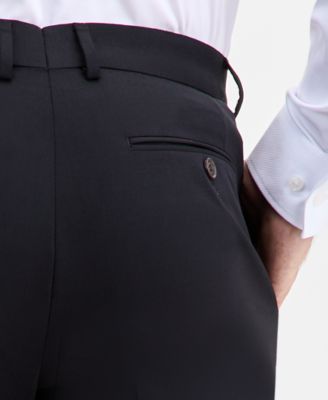 Men's Modern-Fit Stretch Black Solid Wool-Blend Suit Separate Pants