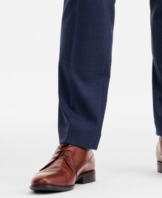 Men's Modern-Fit Stretch Blue Sharkskin Wool-Blend Suit Separate Pants