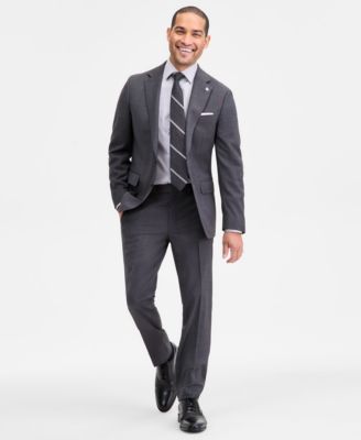 Men's Modern-Fit Charcoal Birdseye Wool-Blend Suit Separates