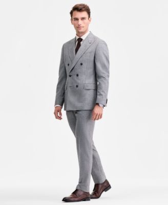 Men's Modern-Fit Black & White Wool-Blend Double-Breasted Suit Separates