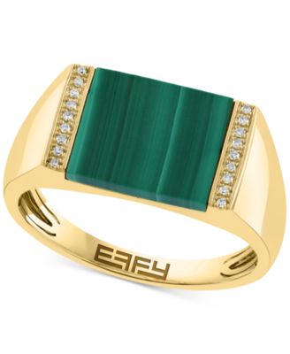 EFFY Collection - Men's Malachite & Diamond (1-1/20 ct. t.w.) Square Ring in 14K Gold