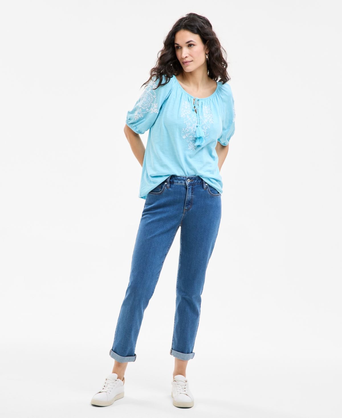 Style & Co Women's High Stretch Mid-rise Girlfriend Jeans, Exclusively At Macy's In Medium Bell