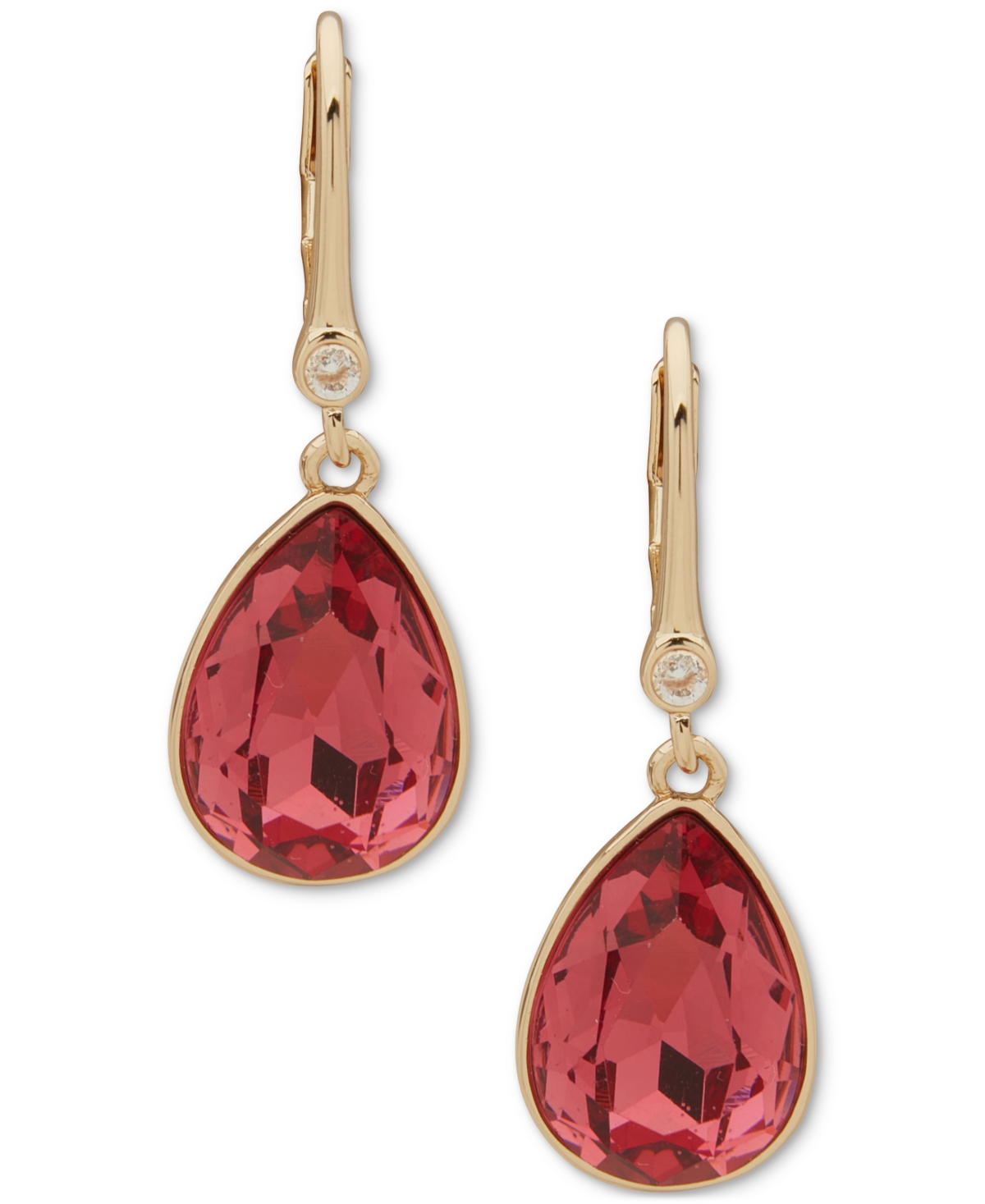 Shop Dkny Gold-tone Tear-shape Color Crystal Drop Earrings In Pink