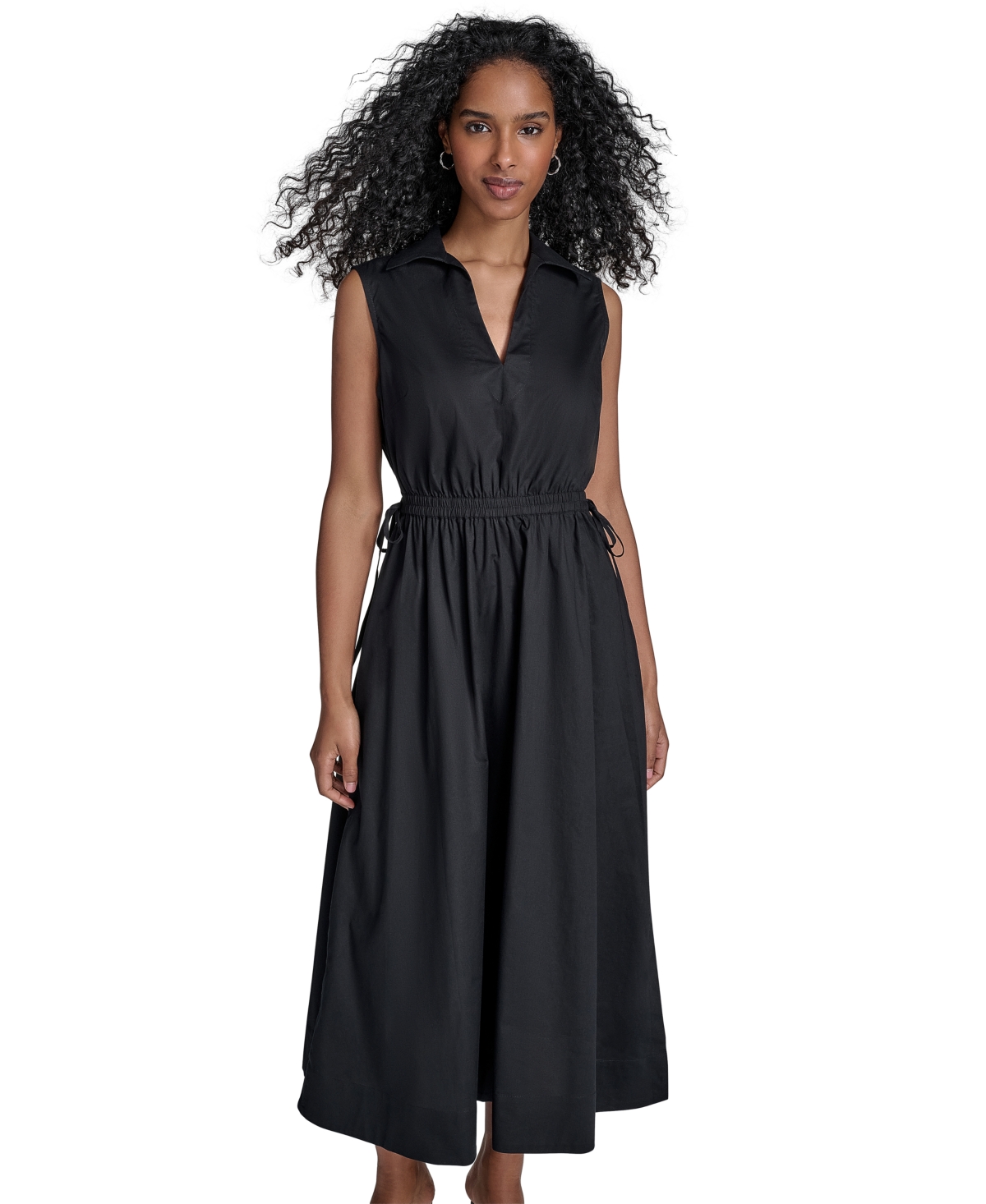 Shop Calvin Klein Women's Cotton Drawstring Sleeveless Midi Dress